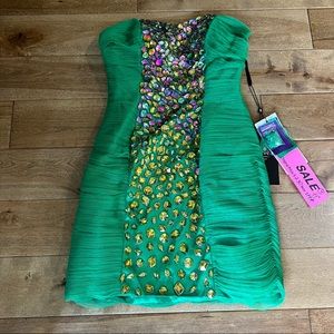 80’s Prom Party Green Tulle Bejeweled Cocktail Dress